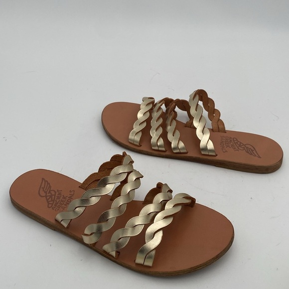 Ancient Greek Elegant Gold Sandals women 39 casual leather handmade vacation Y2K - Picture 8 of 8